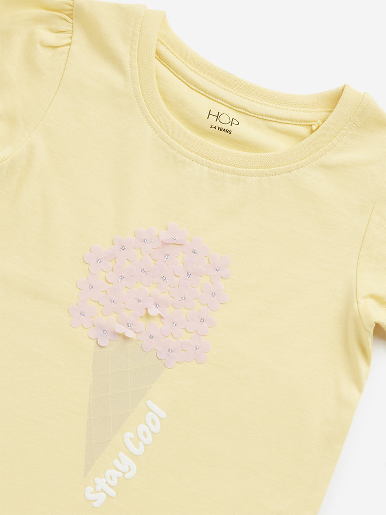 HOP Kids Yellow Ice-Cream Design Cotton T-Shirt - Image 4