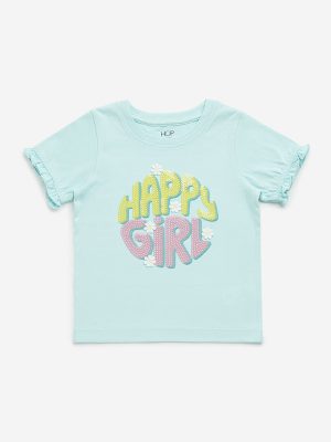 HOP Kids Mint Text Printed Cotton T-Shirt