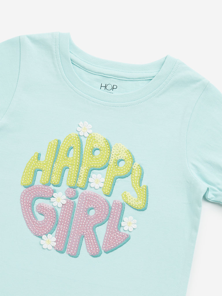 HOP Kids Mint Text Printed Cotton T-Shirt - Image 4