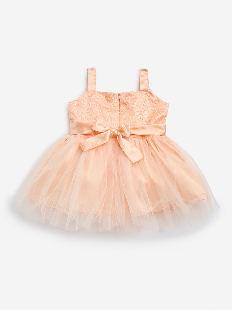 HOP Baby Peach Floral Embroidered Party Dress - Image 2