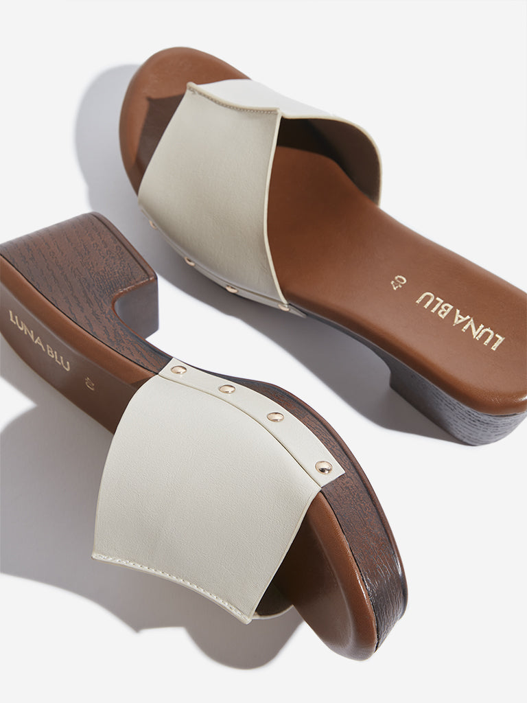 LUNA BLU Ivory Slip-On Heel Sandals - Image 3