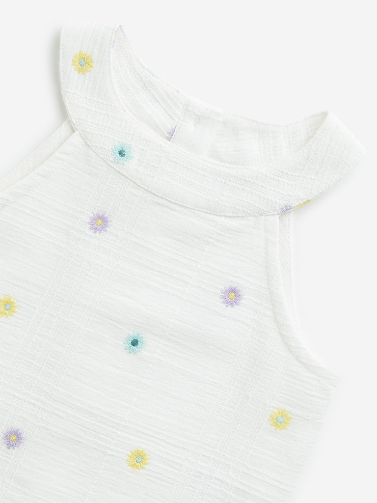 HOP Kids Off-White Floral Embroidered Cotton Top - Image 3