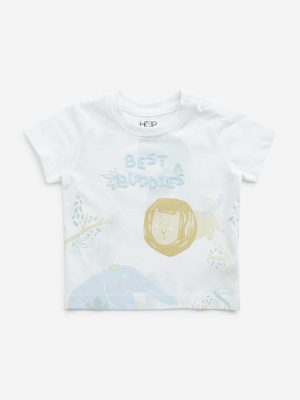 HOP Baby White Animal Printed Cotton T-Shirt