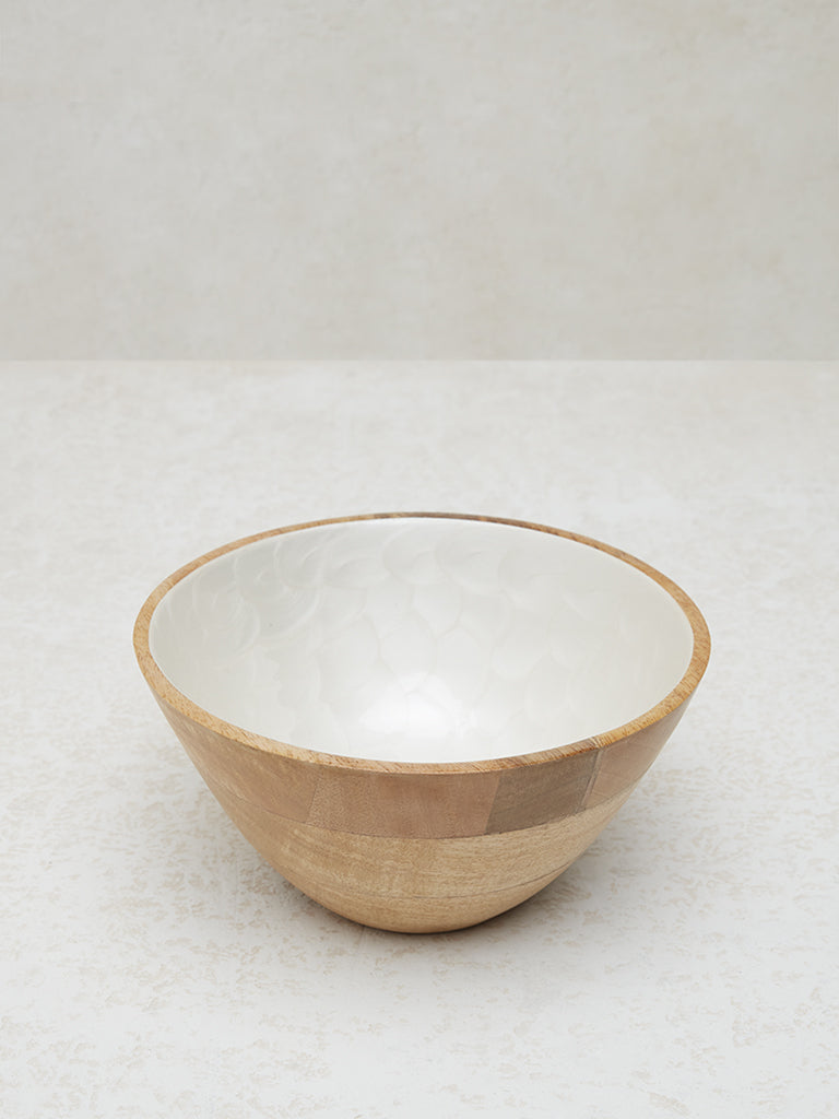 Westside Home White Enamel Wooden Bowl - Large