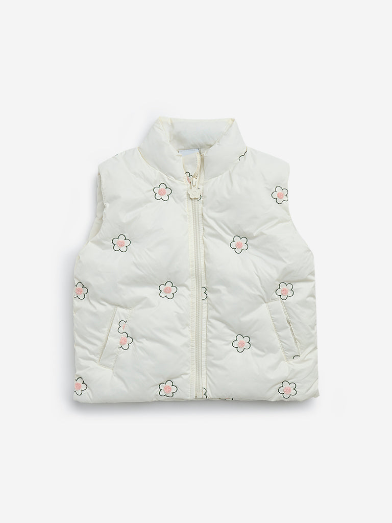 HOP Kids Off-White Floral Print Puffer Jacket - Image 5