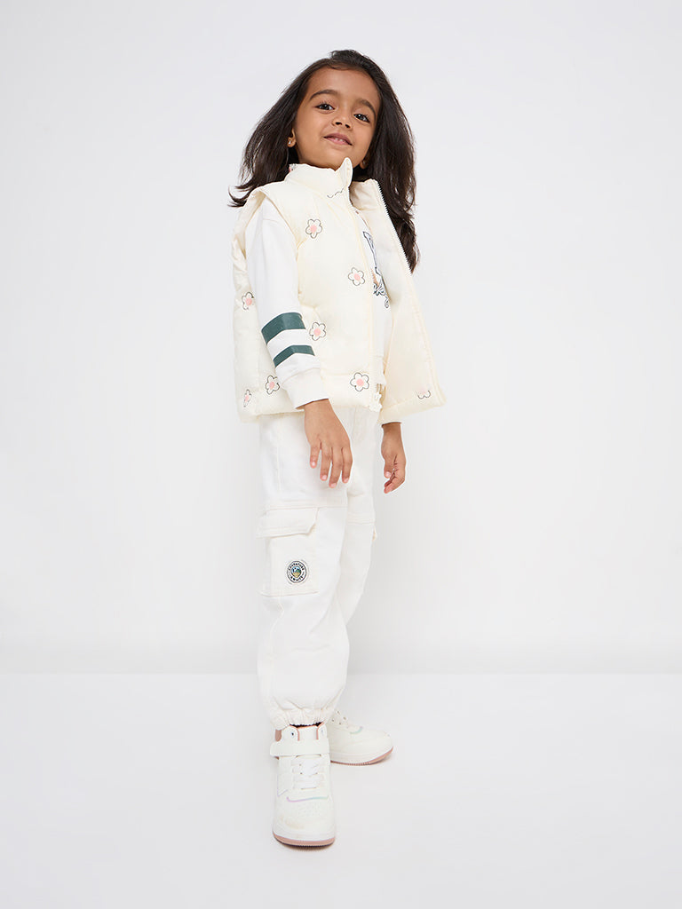 HOP Kids Off-White Floral Print Puffer Jacket - Image 3