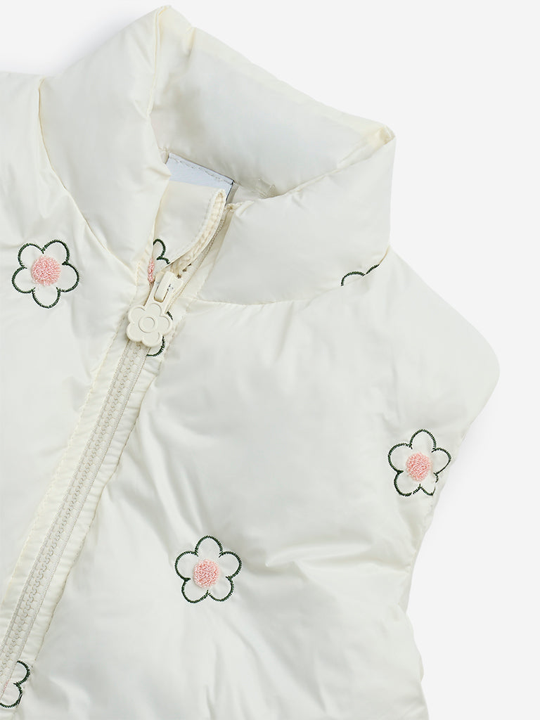 HOP Kids Off-White Floral Print Puffer Jacket - Image 7