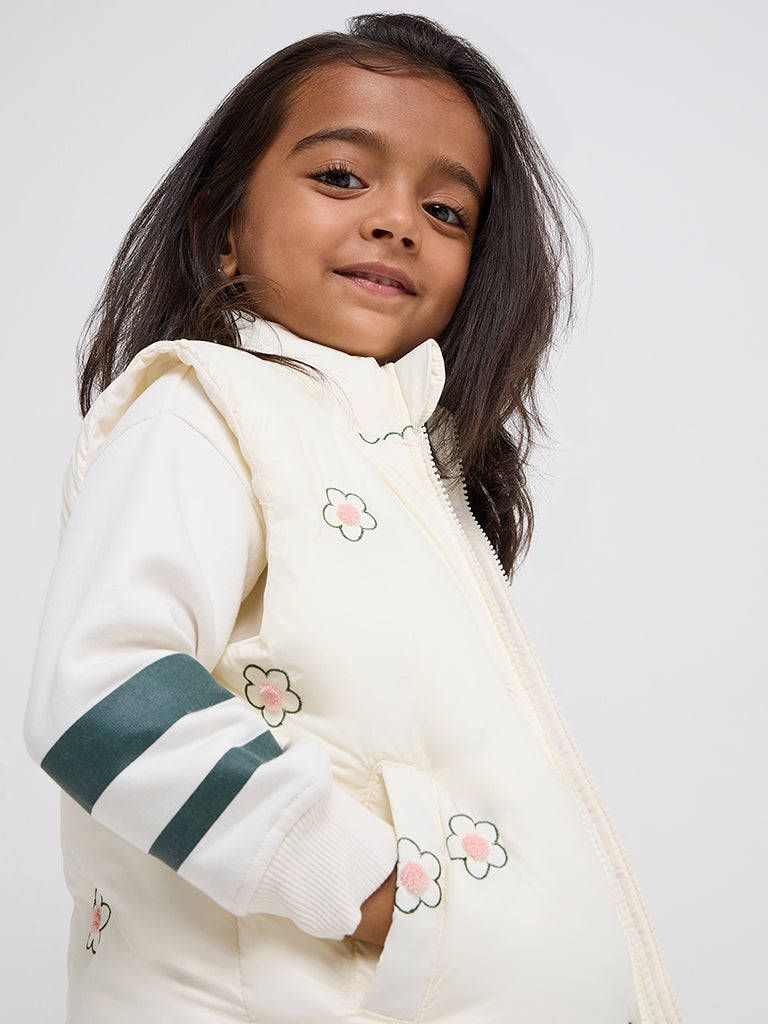 HOP Kids Off-White Floral Print Puffer Jacket - Image 2