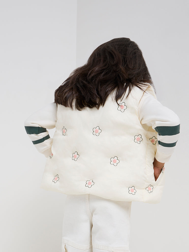 HOP Kids Off-White Floral Print Puffer Jacket - Image 4