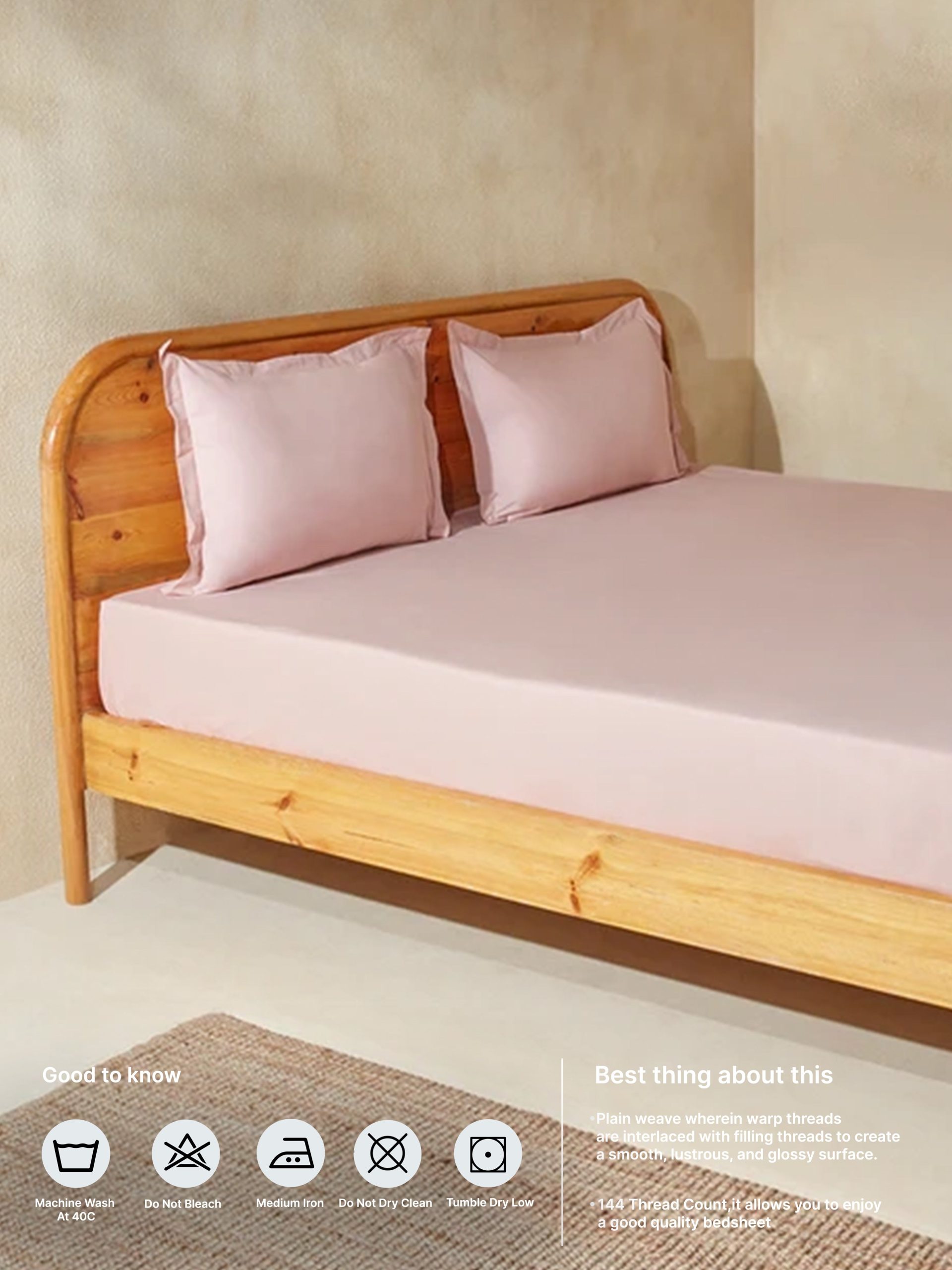 Westside Home Pink Solid King Bed Fitted Sheet and Pillowcase Set - Image 5