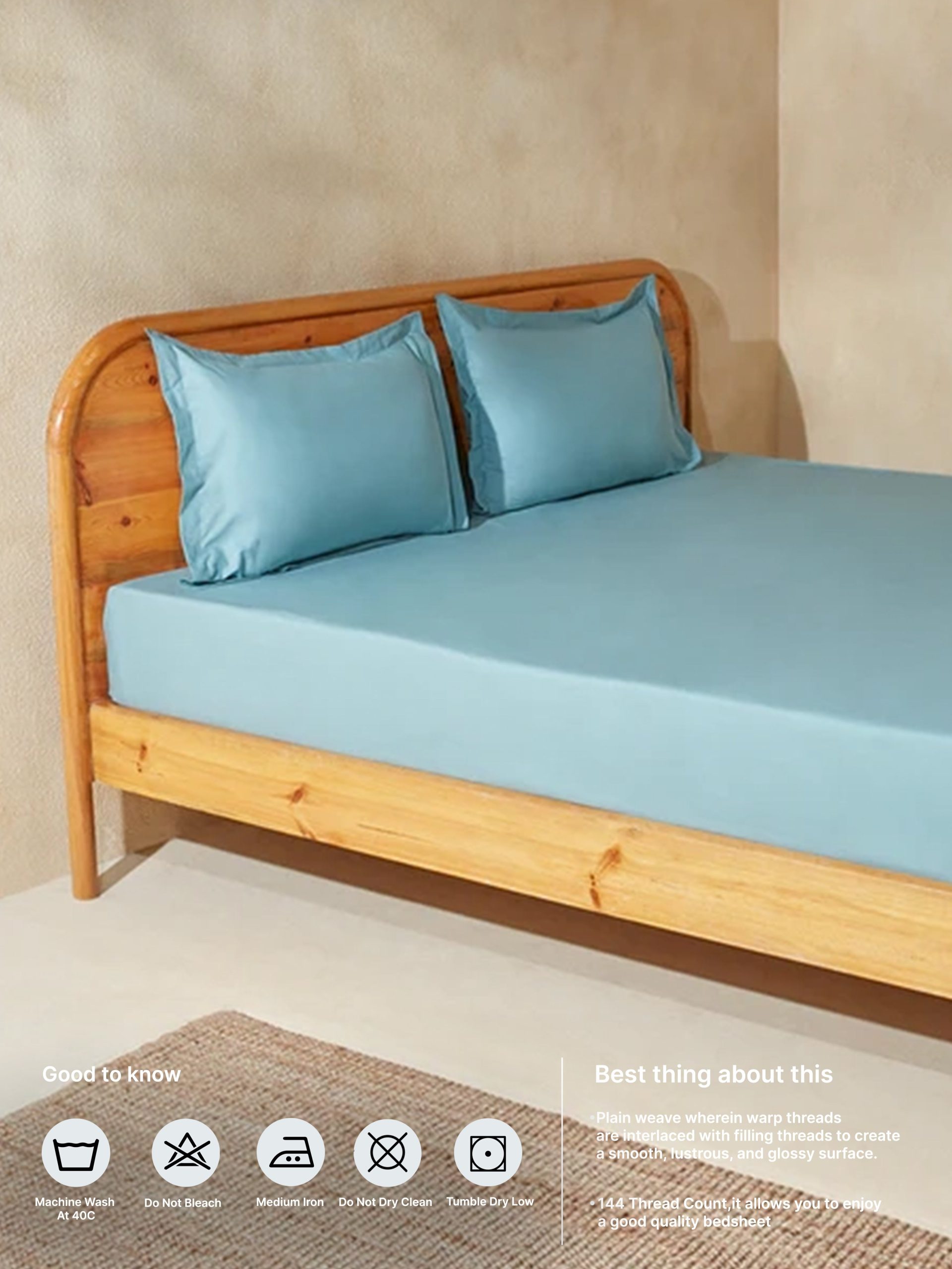 Westside Home Dusty Blue King Bed Fitted Sheet and Pillowcase Set - Image 5