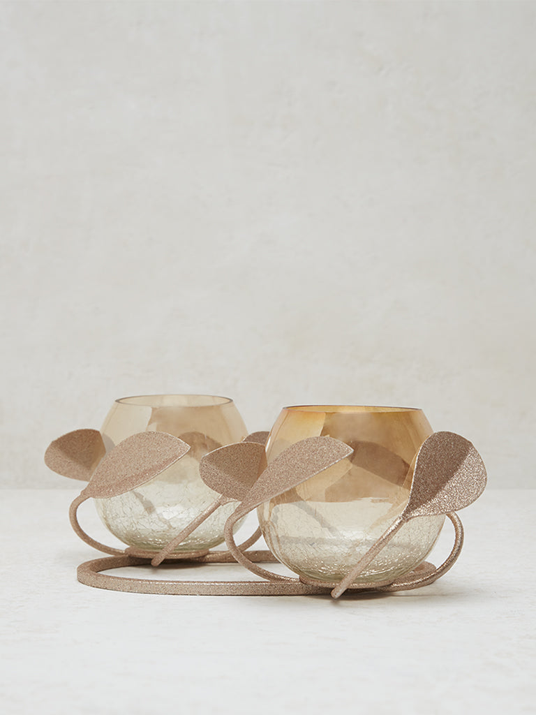 Westside Home Gold Leaf Design Tealight Holder with Stand - Image 2