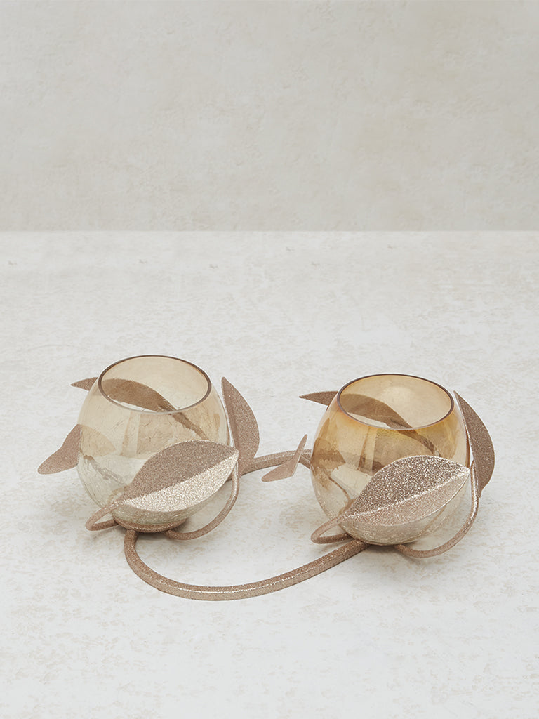 Westside Home Gold Leaf Design Tealight Holder with Stand - Image 3