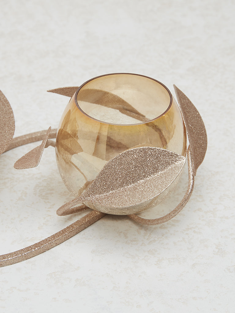 Westside Home Gold Leaf Design Tealight Holder with Stand - Image 4