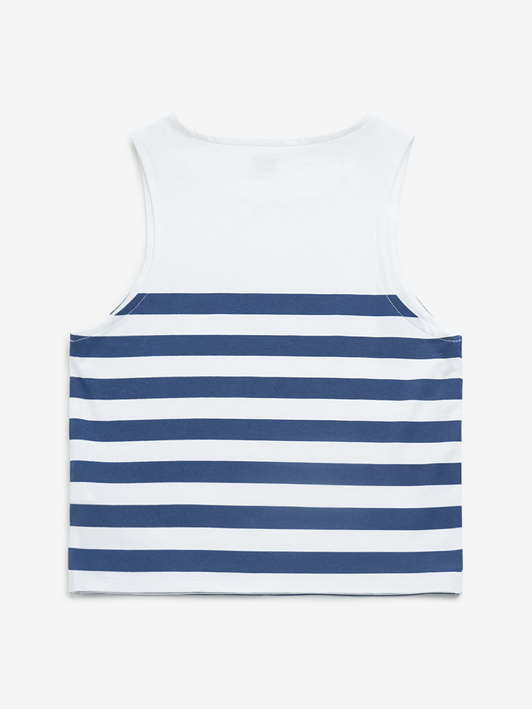Y&F Kids Navy Striped Cotton T-Shirt - Image 2
