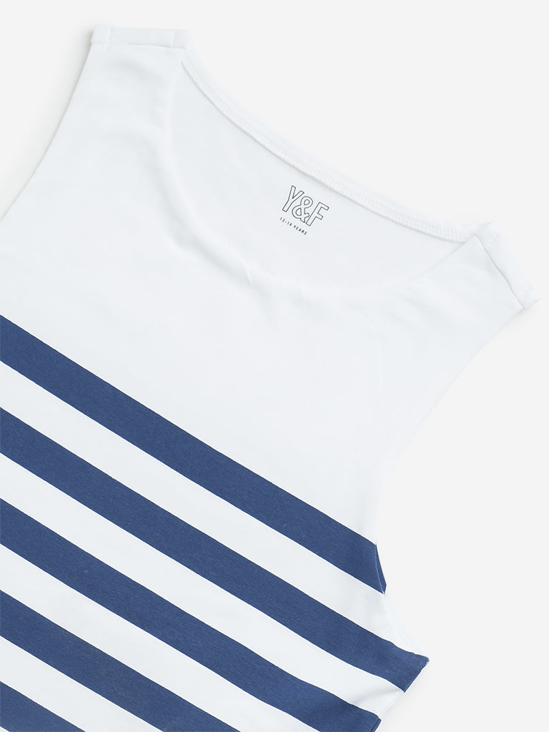 Y&F Kids Navy Striped Cotton T-Shirt - Image 3