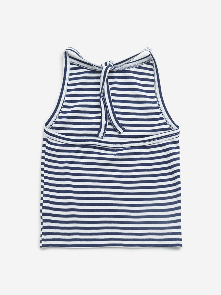 Y&F Kids Navy Striped Halter-Neck Cotton Top - Image 3
