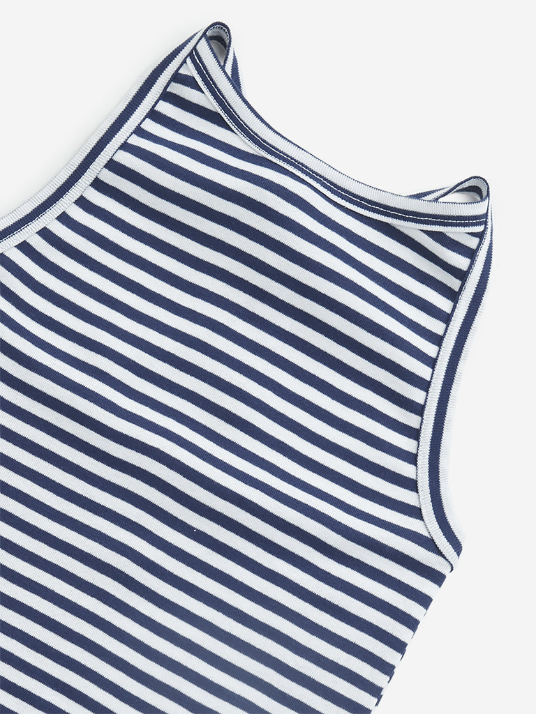 Y&F Kids Navy Striped Halter-Neck Cotton Top - Image 4