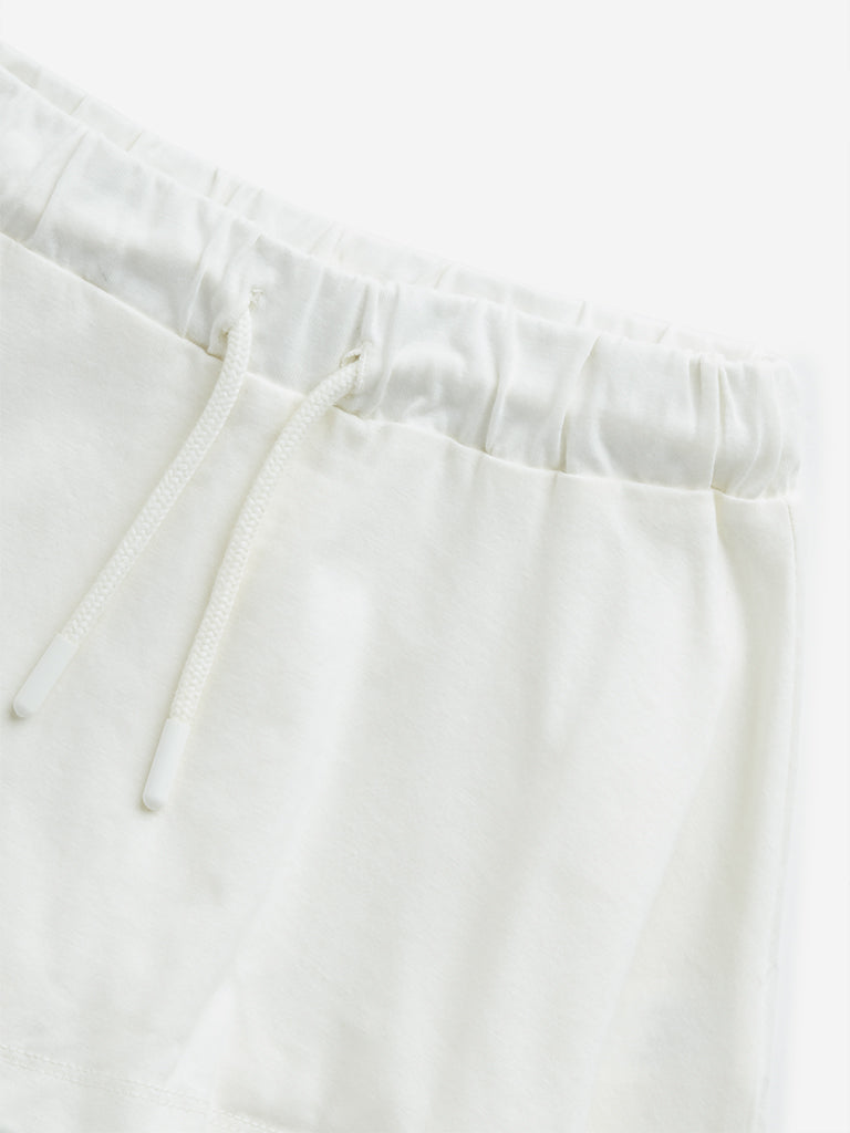 HOP Kids Off-White Striped Cotton Polo T-Shirt - Image 3