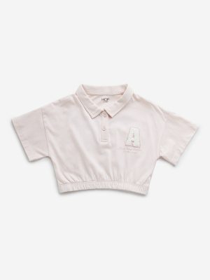 HOP Kids Pink Text Applique Cotton Polo T-Shirt