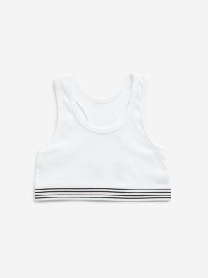 Y&F Kids White Ribbed Textured Cotton Blend Crop Top