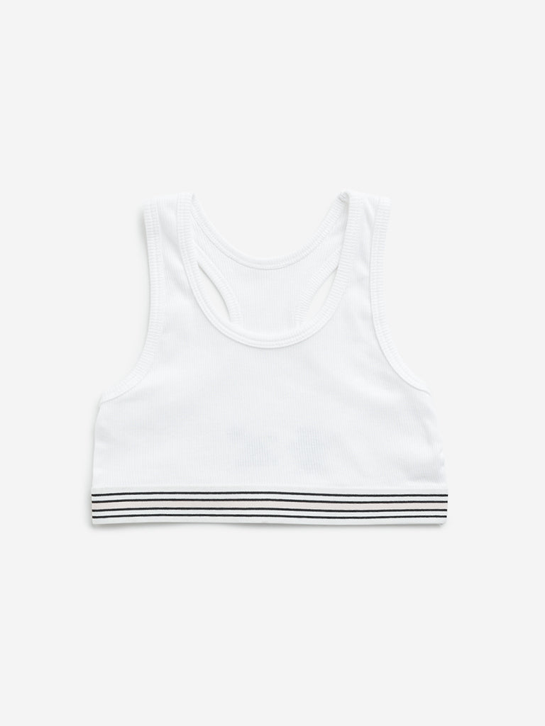 Y&F Kids White Ribbed Textured Cotton Blend Crop Top