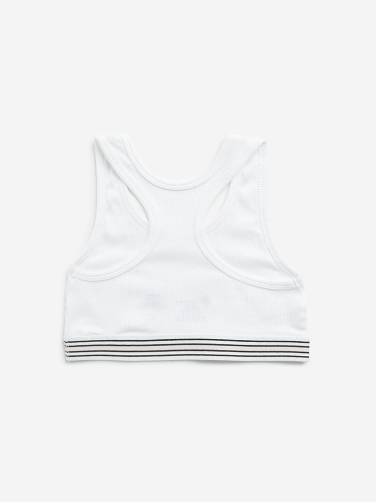Y&F Kids White Ribbed Textured Cotton Blend Crop Top - Image 2