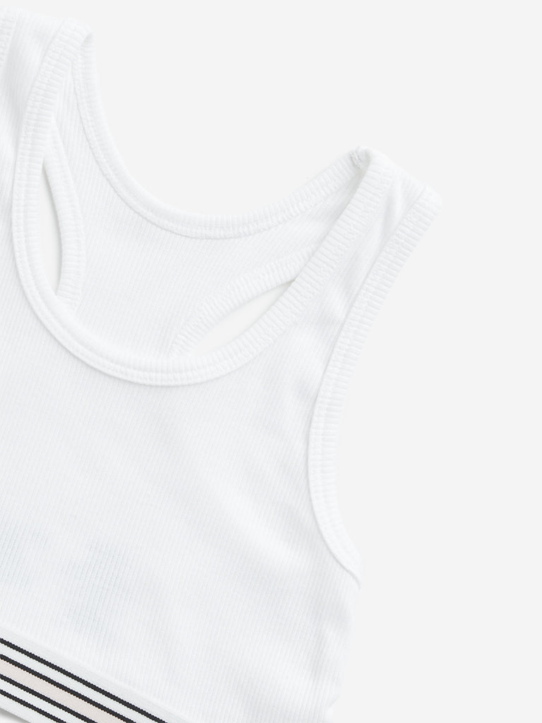 Y&F Kids White Ribbed Textured Cotton Blend Crop Top - Image 3