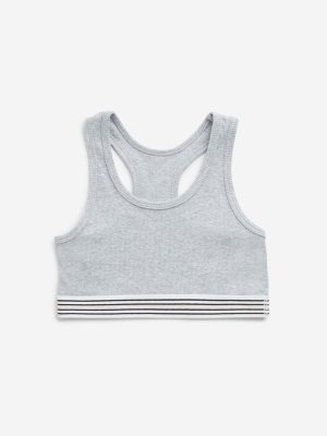 Y&F Kids Grey Ribbed Textured Cotton Blend Crop Top