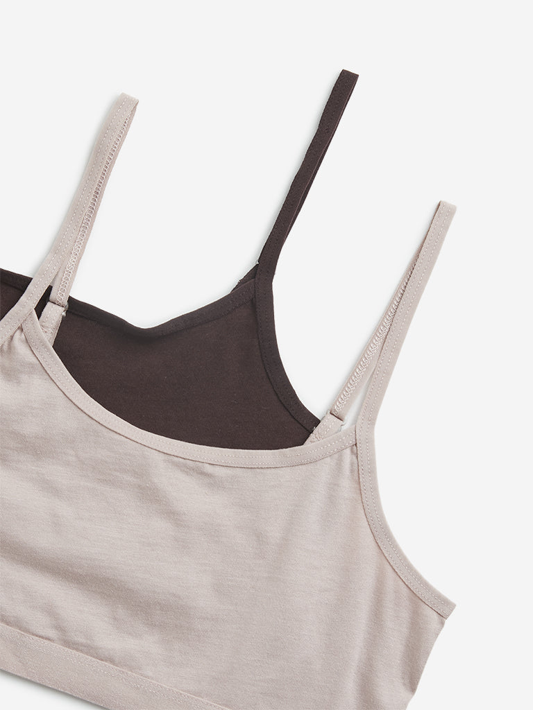 Y&F Kids Beige & Dark Brown Cotton Crop Top - Pack of 2 - Image 3