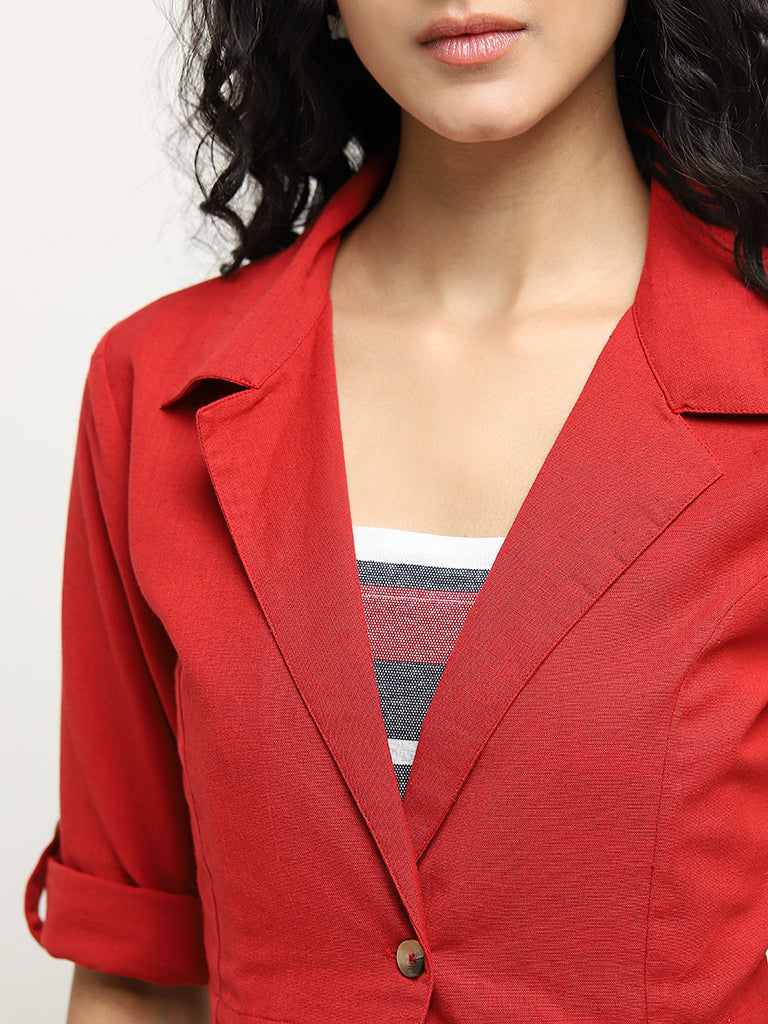 Bombay Paisley Red Tiered Cotton Blend Dress with Jacket - Image 2