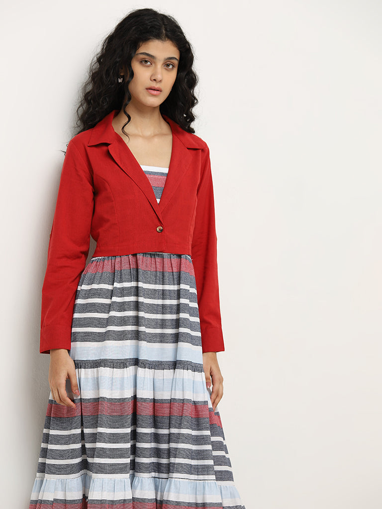 Bombay Paisley Red Tiered Cotton Blend Dress with Jacket - Image 3