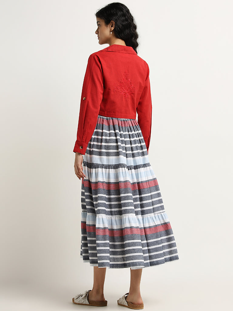 Bombay Paisley Red Tiered Cotton Blend Dress with Jacket - Image 4
