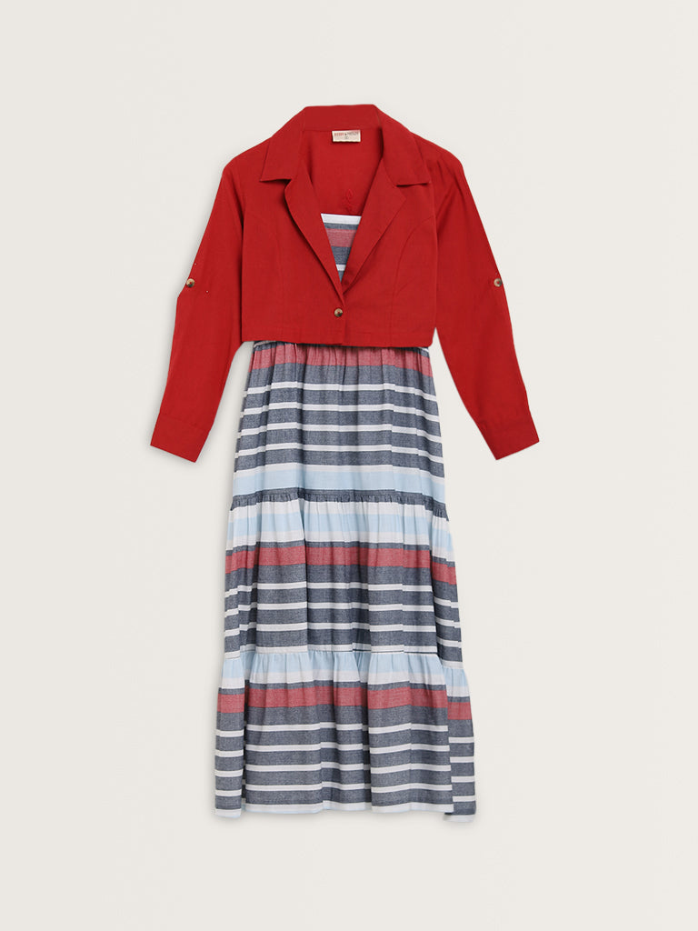 Bombay Paisley Red Tiered Cotton Blend Dress with Jacket - Image 5
