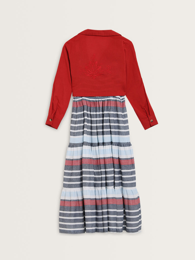 Bombay Paisley Red Tiered Cotton Blend Dress with Jacket - Image 6