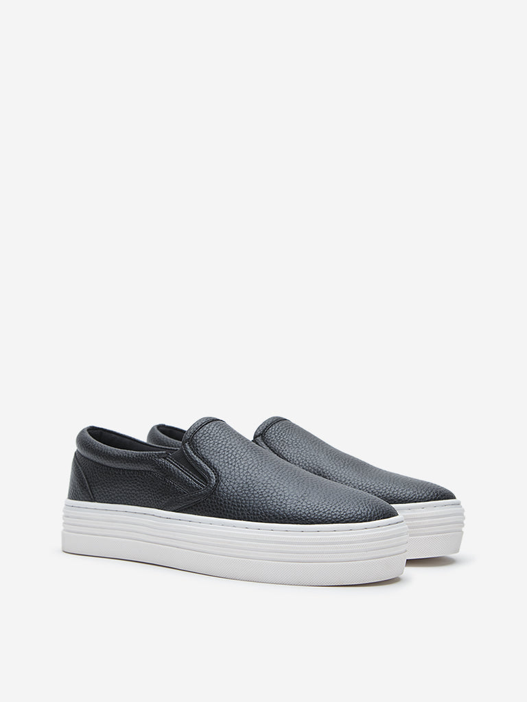 LUNA BLU Black Textured Slip-On Shoes - Image 2