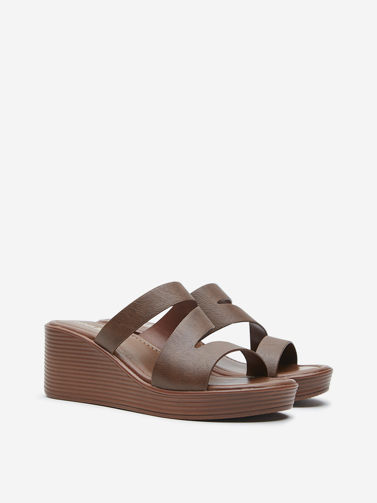 LUNA BLU Tan Multi-Strap Wedge-Heel Sandals - Image 2