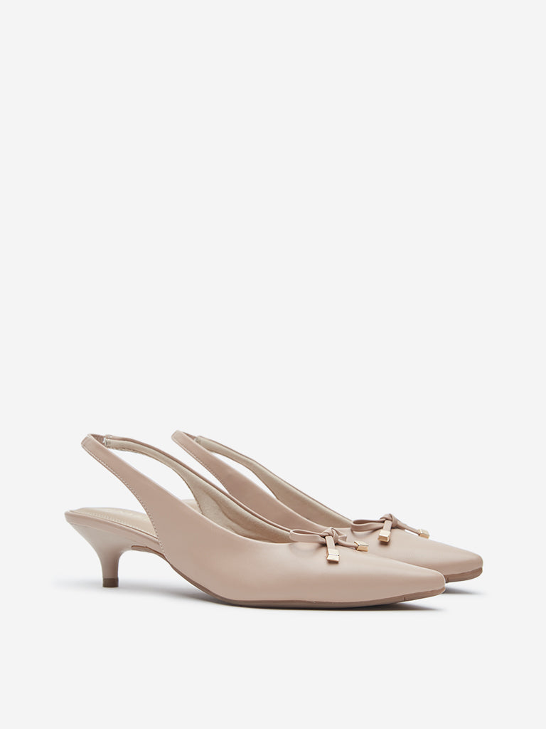 LUNA BLU Blush Pink Bow Detailed Sling Back Mules - Image 2