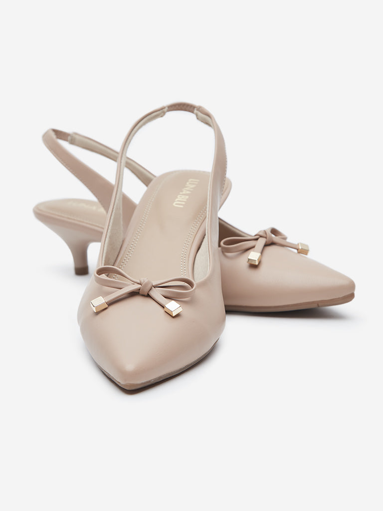 LUNA BLU Blush Pink Bow Detailed Sling Back Mules - Image 3
