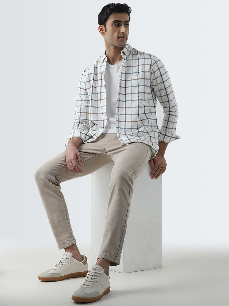 WES Casuals Beige Slim-Fit Mid-Rise Jeans