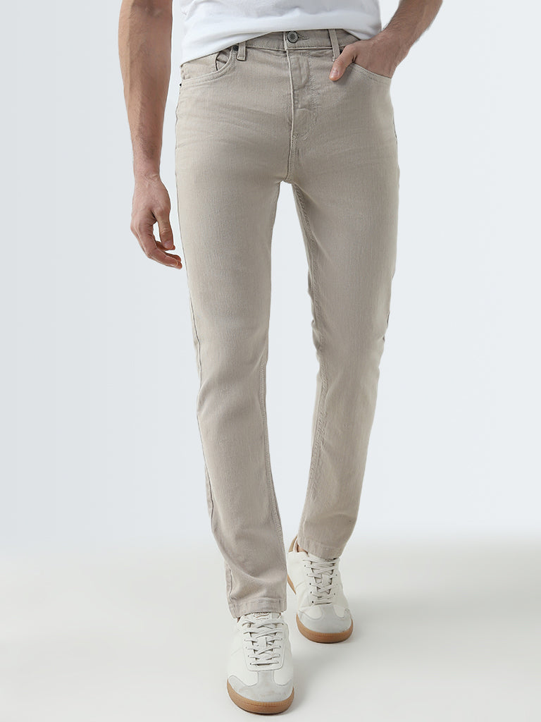 WES Casuals Beige Slim-Fit Mid-Rise Jeans - Image 4