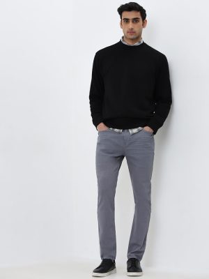 WES Casuals Grey Solid Slim-Fit Mid-Rise Jeans