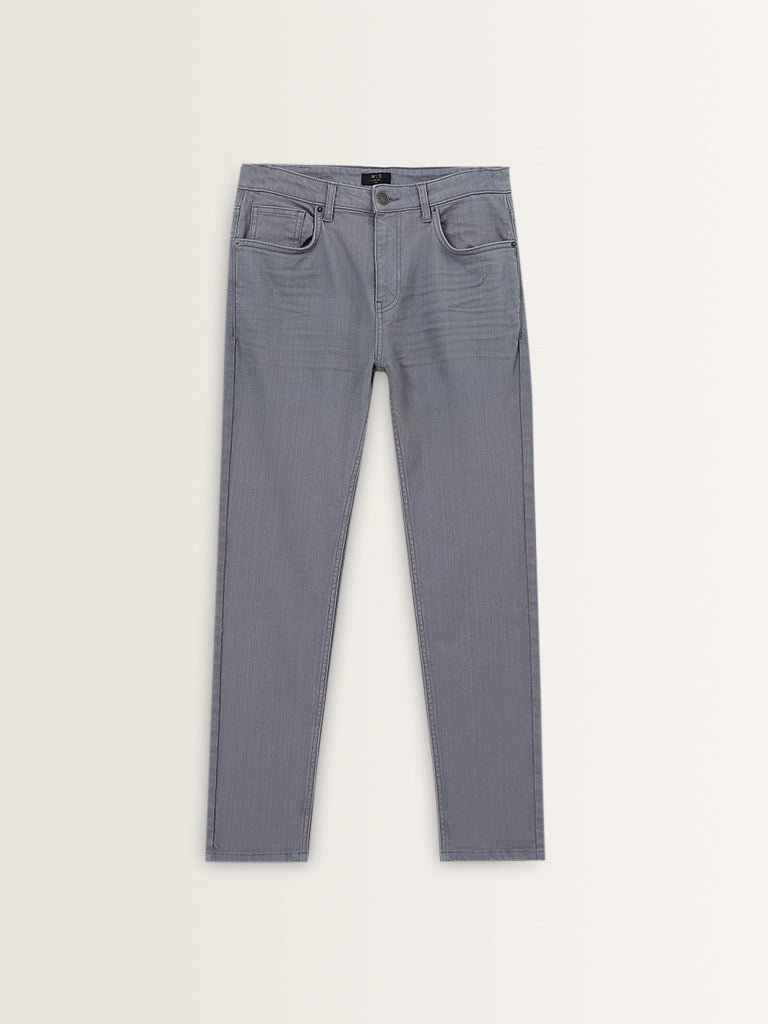 WES Casuals Grey Solid Slim-Fit Mid-Rise Jeans - Image 6