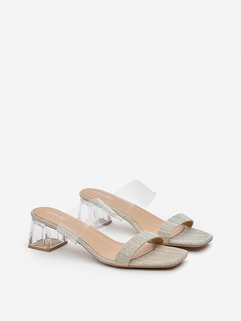 LUNA BLU Light Gold Vinyl Heel Sandals - Image 2