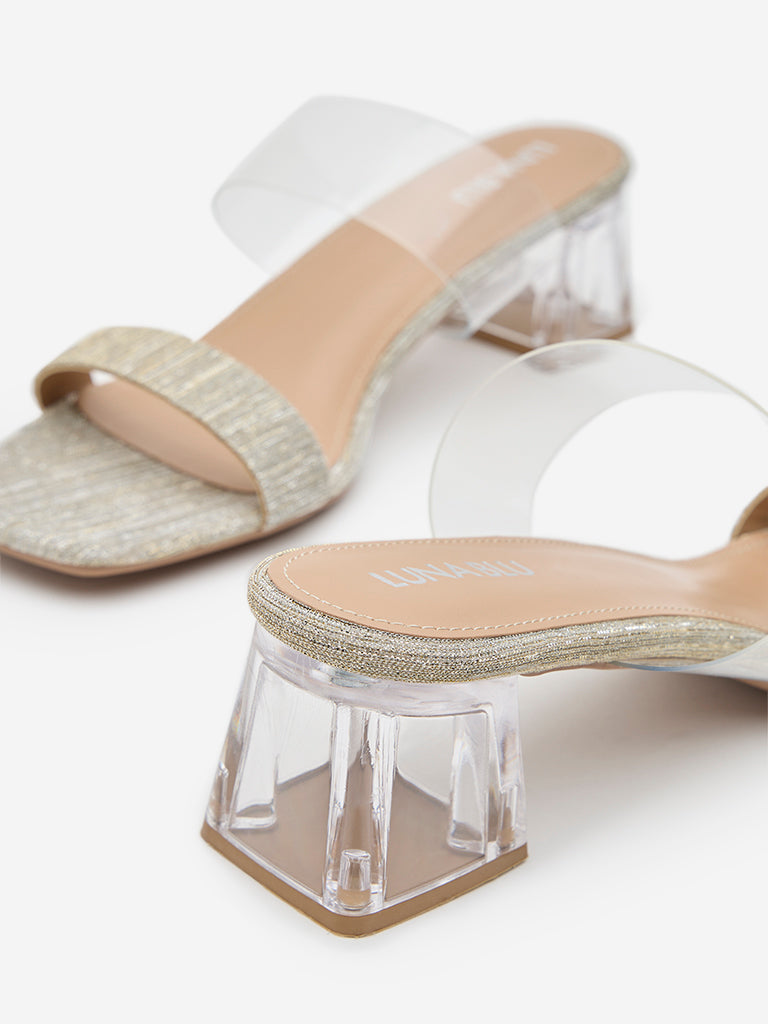 LUNA BLU Light Gold Vinyl Heel Sandals - Image 3