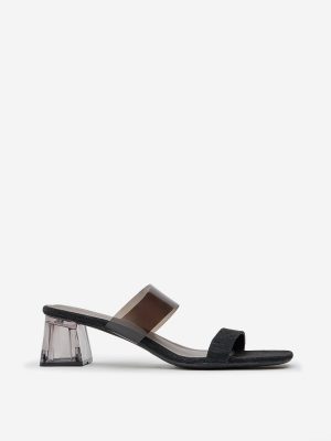 LUNA BLU Black Vinyl Heel Sandals