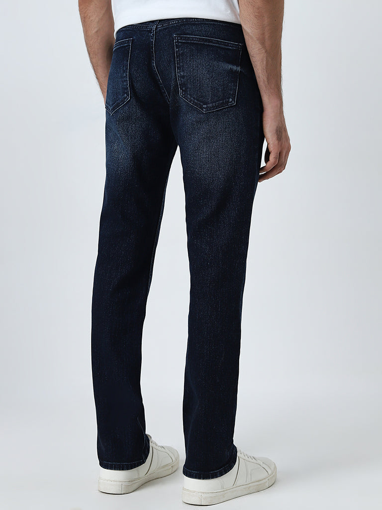 WES Casuals Dark Blue Faded Slim-Fit Mid-Rise Jeans - Image 4