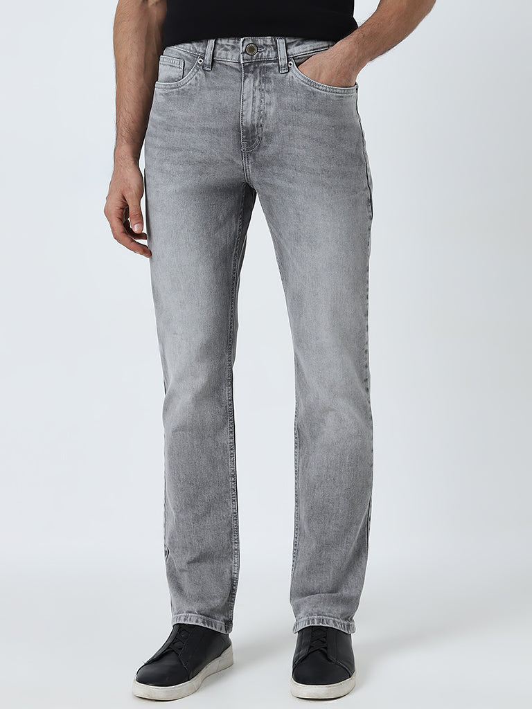 WES Casuals Light Grey Washed Slim-Fit Mid-Rise Jeans - Image 3