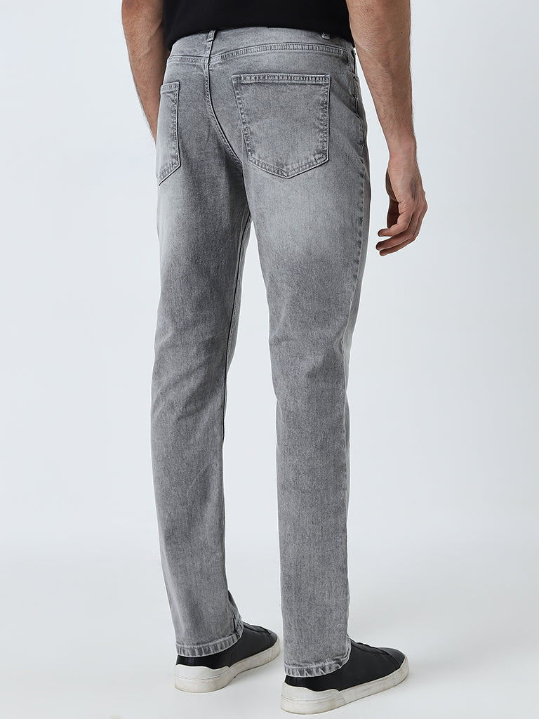 WES Casuals Light Grey Washed Slim-Fit Mid-Rise Jeans - Image 4