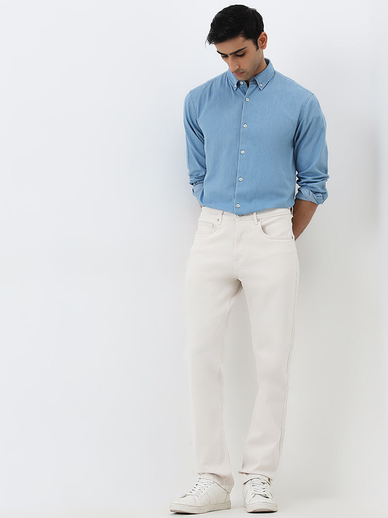 Ascot White Relaxed-Fit Mid-Rise Jeans